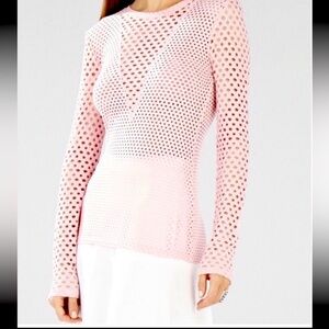 BCBGMAXAZRIA Elain long sleeve perforated mesh top in whisper pink L